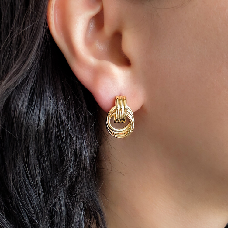Gold Door-Knocker Stud Earrings