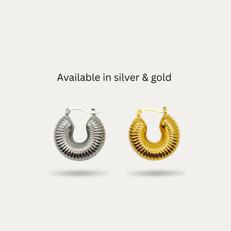 Chunky Ribbed Silver Hoop Earrings