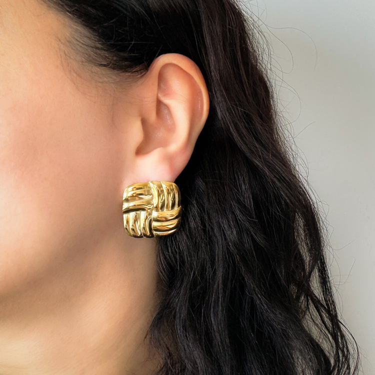 Square Chunky Gold Stud Earrings