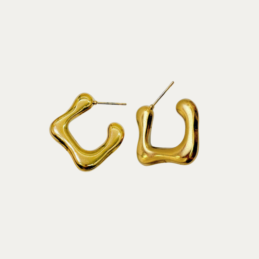Gold Wave C-Shape Earrings