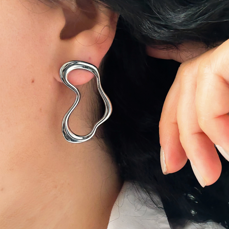 Big Silver Wave Stud Earrings