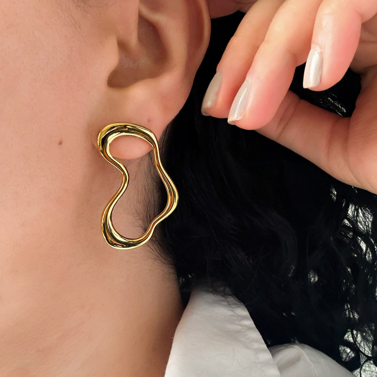 Big Gold Wave Stud Earrings