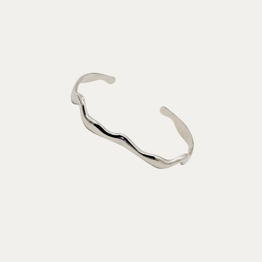 Silver Wave Thin Cuff Bracelet