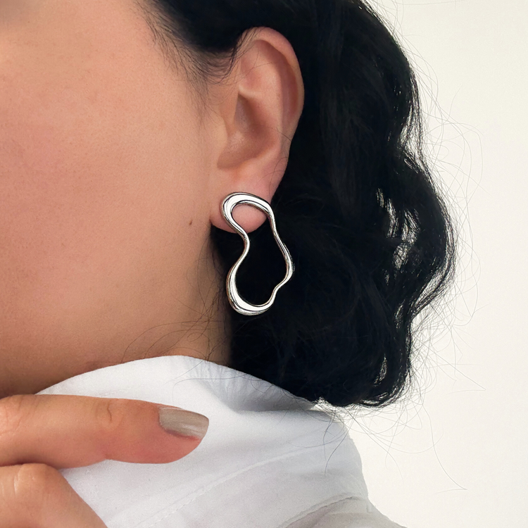 Big Silver Wave Stud Earrings