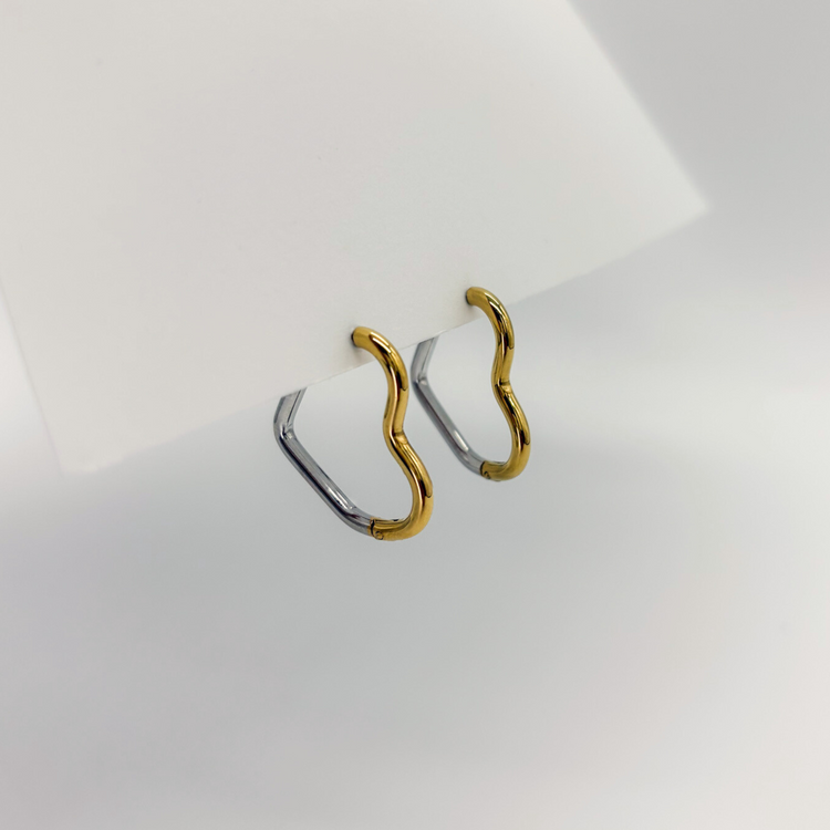 Dual-Tone Heart Hoop Earrings