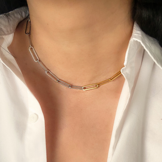 Dual-Tone Paper clip Chain Necklace