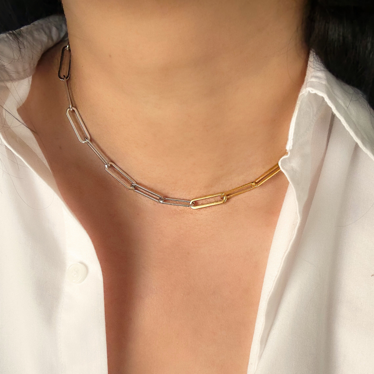 Dual-Tone Paper clip Chain Necklace