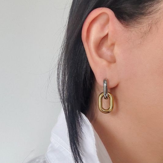 Dual-Tone C-Shape Earrings