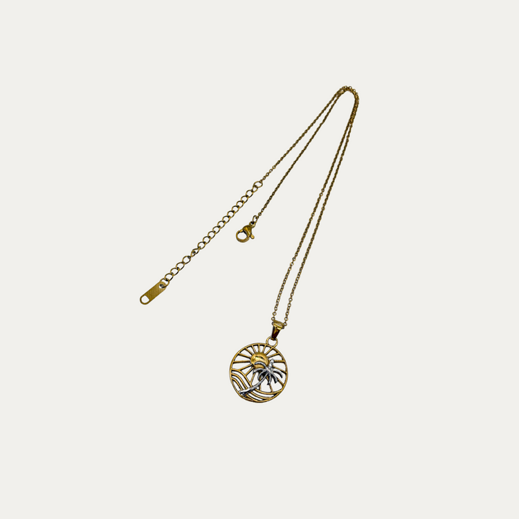 Sun and Palm Tree Dual-tone Necklace