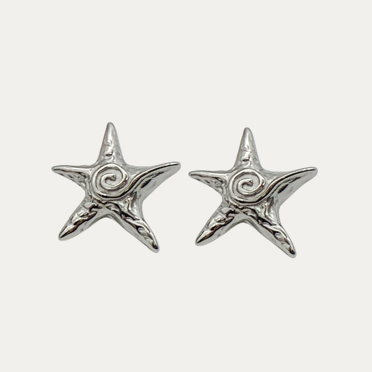 Chunky Silver Starfish Stud Earrings