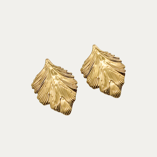 Chunky Gold Leaf Stud Earrings