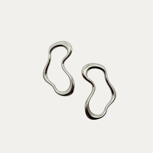 Big Silver Wave Stud Earrings