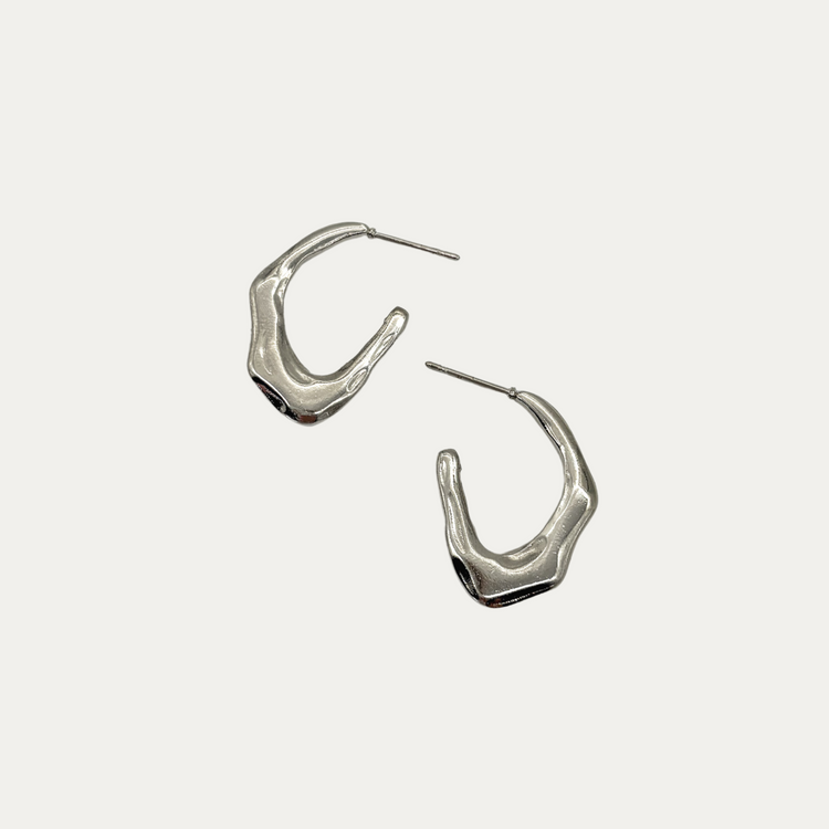 Silver Wave C-Shape Earrings