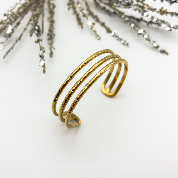 Multi-Strand hammered gold cuff bracelet