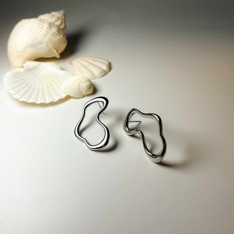 Big Silver Wave Stud Earrings