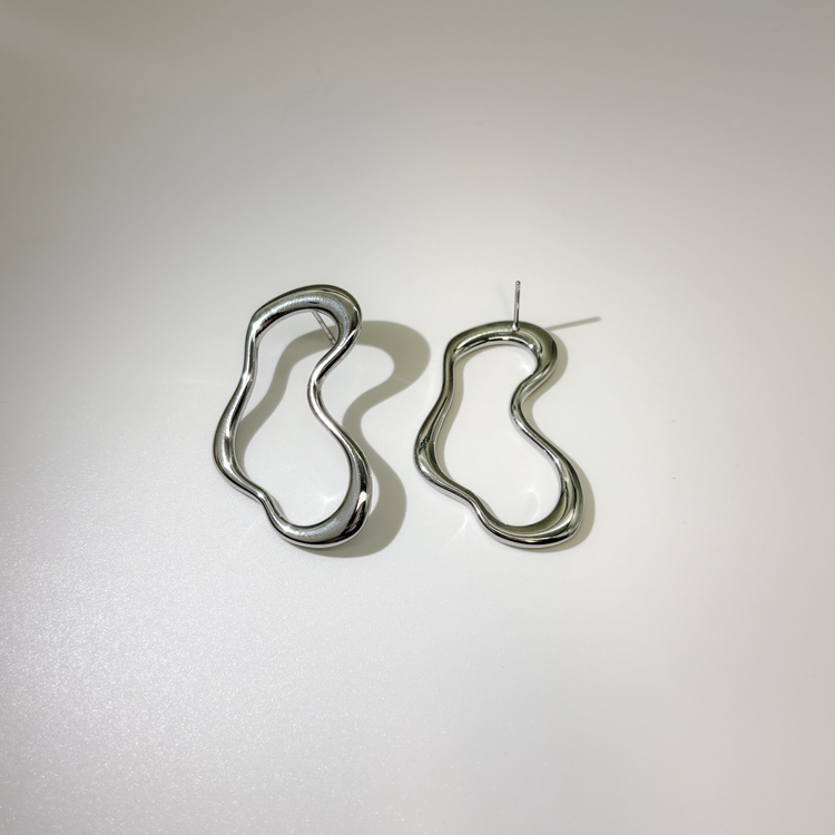 Big Silver Wave Stud Earrings