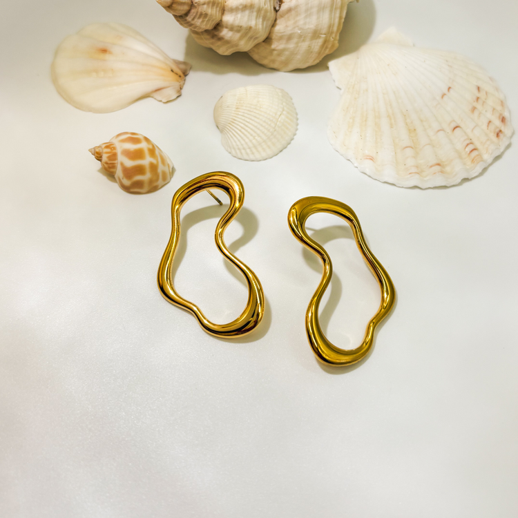 Big Gold Wave Stud Earrings