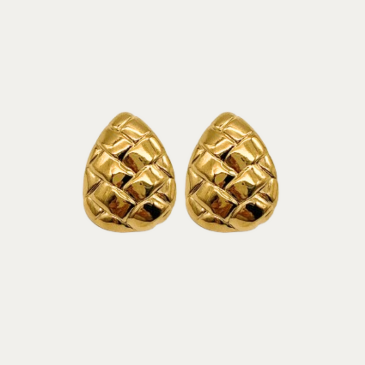 Gold Teardrop Woven Stud Earrings