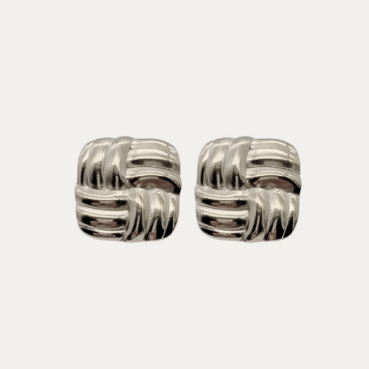 Square Chunky Silver Stud Earrings