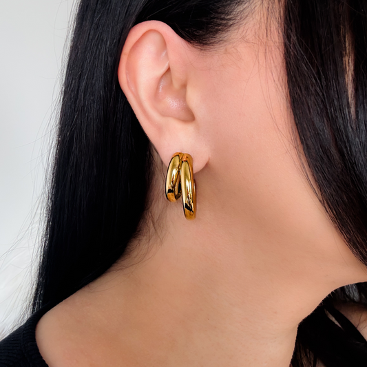 Gold Chunky Double C-Shape Earrings