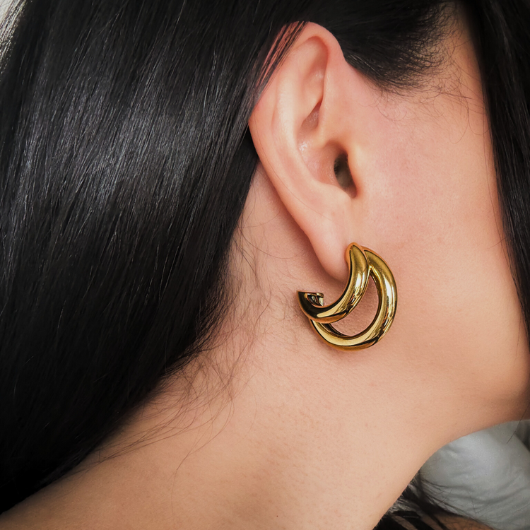 Gold Chunky Double C-Shape Earrings