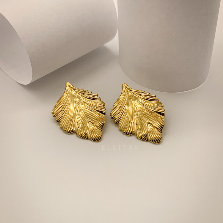 Chunky Gold Leaf Stud Earrings