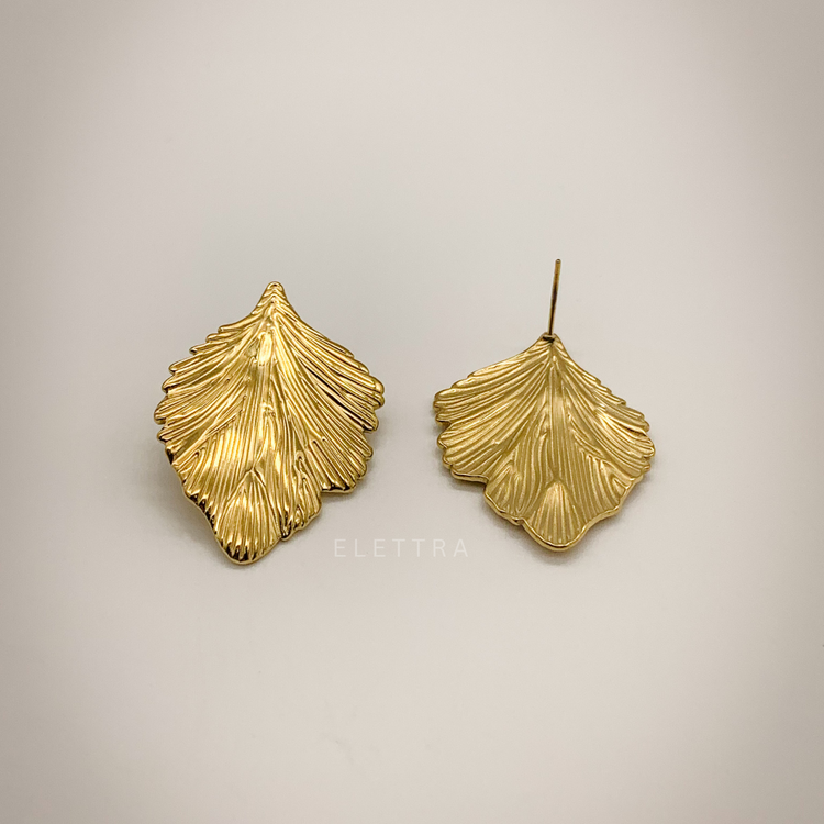 Chunky Gold Leaf Stud Earrings