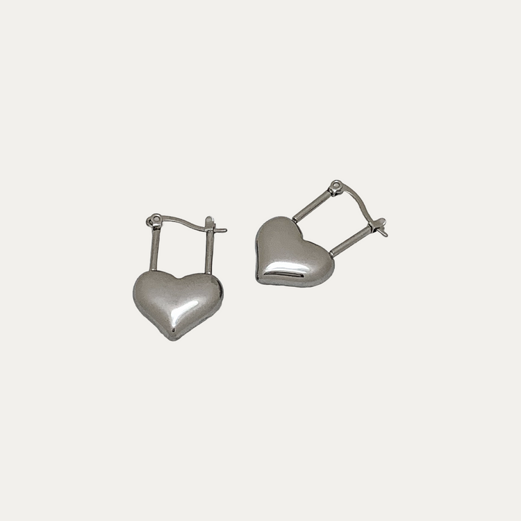 Drop Silver Heart Hoop Earrings