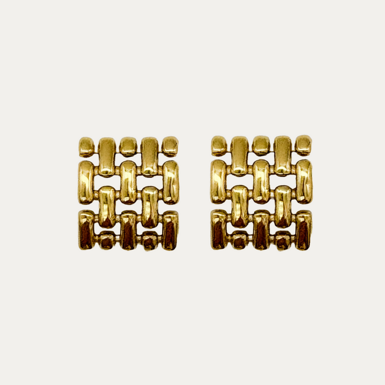 Gold Sqaure Woven Stud Earrings