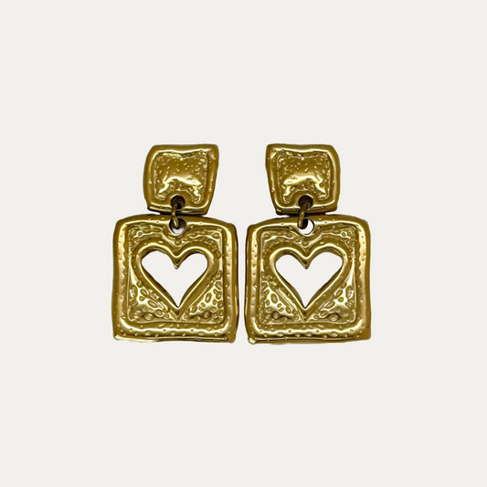 Dangle Gold Heart Stud Earrings