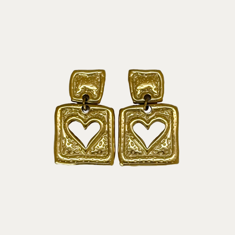 Dangle Gold Heart Stud Earrings