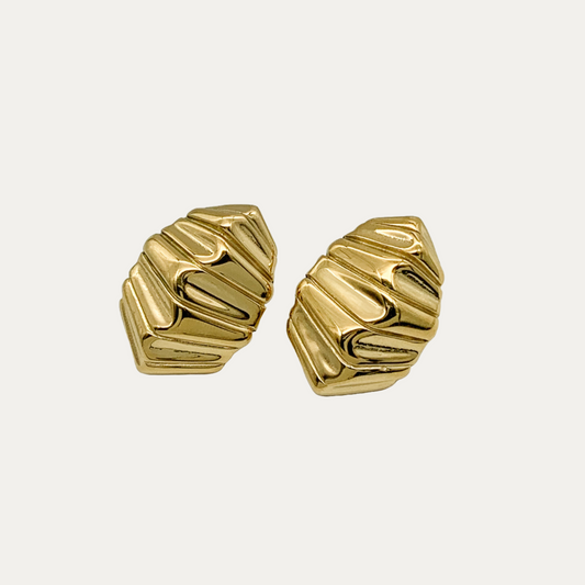 Chunky Gold Ribbed Stud Earrings