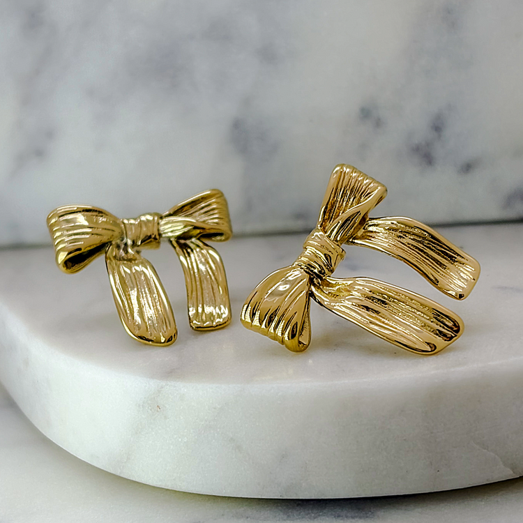 Chunky Gold Bow Stud Earrings