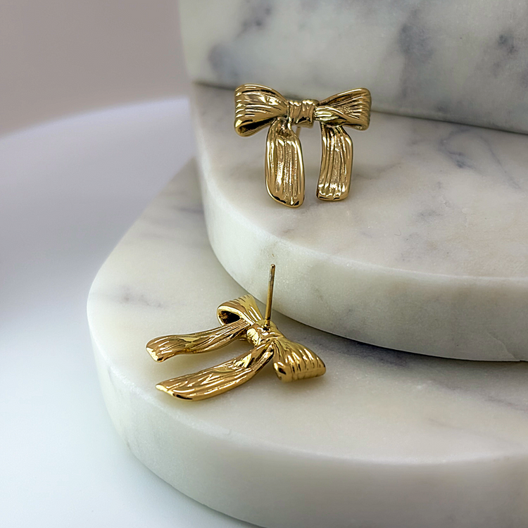 Chunky Gold Bow Stud Earrings