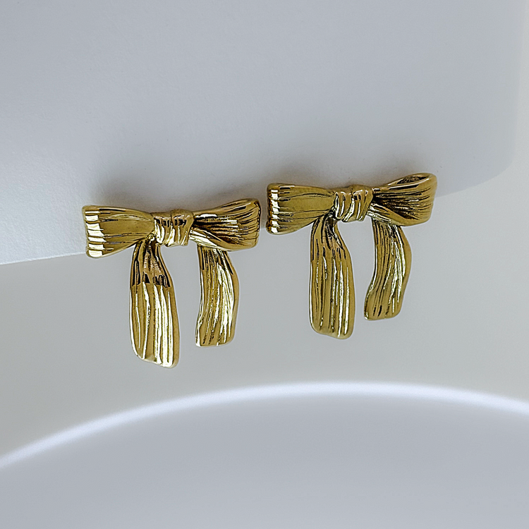 Chunky Gold Bow Stud Earrings