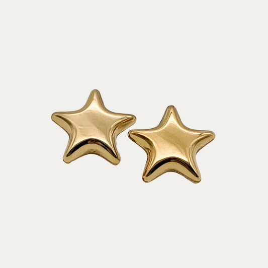 Gold Puffy Star Stud Earrings