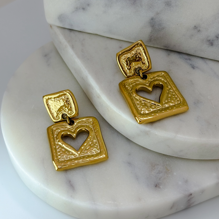 Dangle Gold Heart Stud Earrings