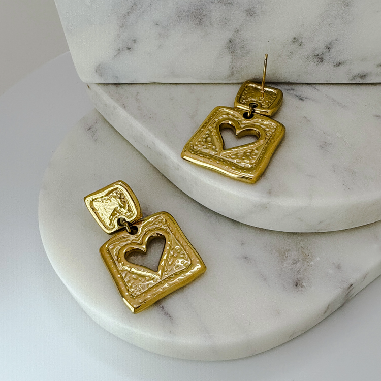 Dangle Gold Heart Stud Earrings