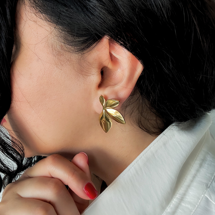 Gold Leaf Stud Earrings