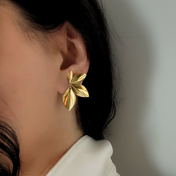 Gold Leaf Stud Earrings