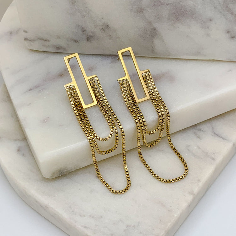 Drop Gold Chain Stud Earrings