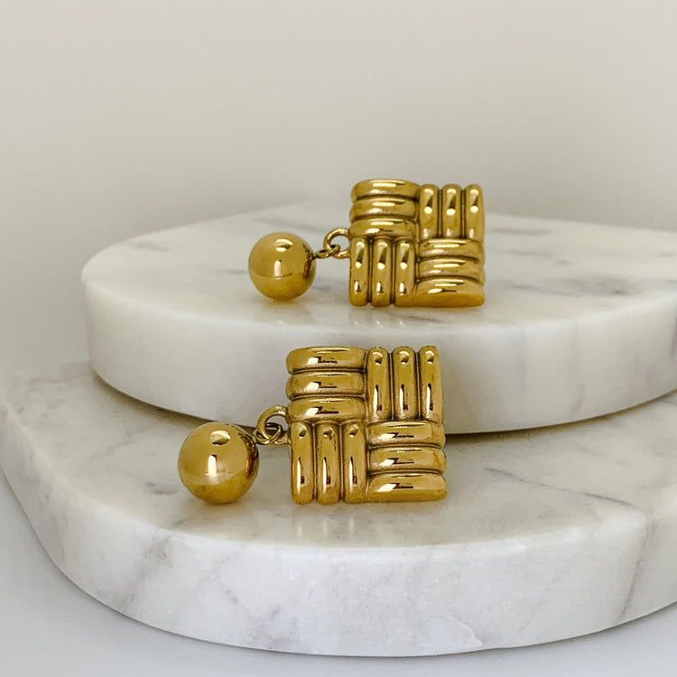 Chunky Square Gold Stud Earrings