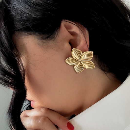 Chunky Gold Flower Stud Earrings