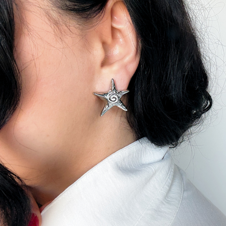 Chunky Silver Starfish Stud Earrings