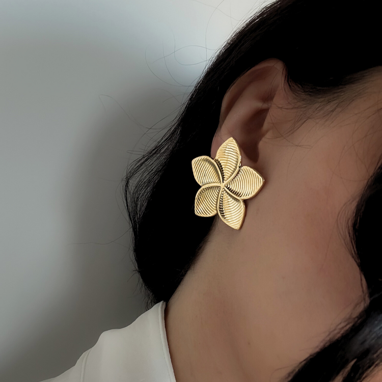Chunky Gold Flower Stud Earrings