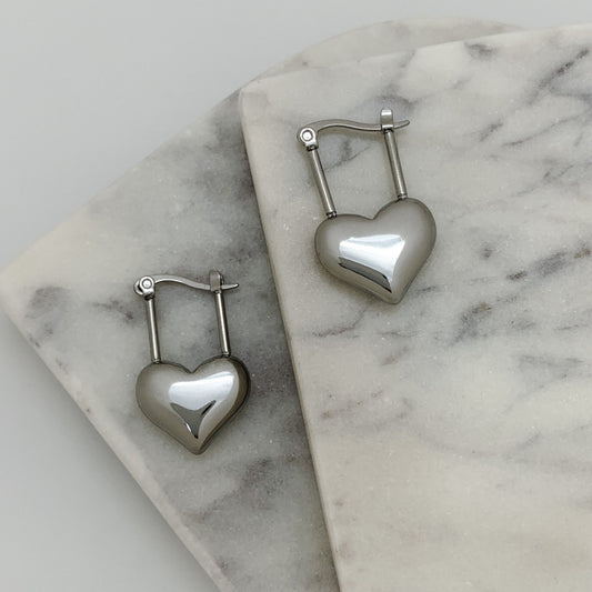 Drop Silver Heart Hoop Earrings