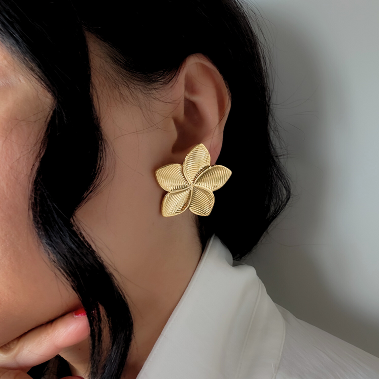 Chunky Gold Flower Stud Earrings