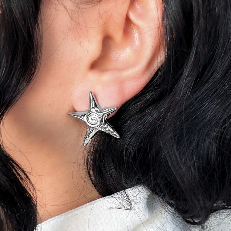 Chunky Silver Starfish Stud Earrings