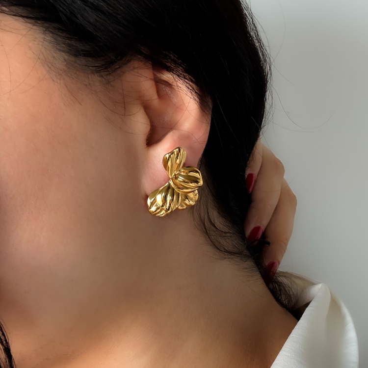 Floral Gold Stud Earrings