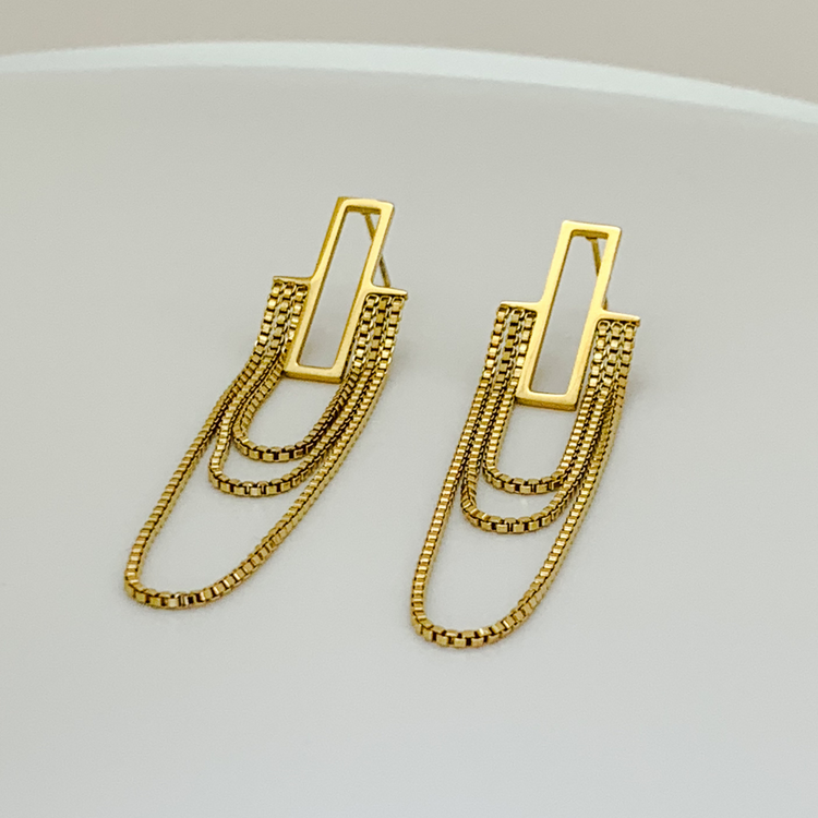 Drop Gold Chain Stud Earrings